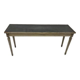 Neoclassical Painted Console Table With Smoked Glass Top and Carved Swag Details For Sale