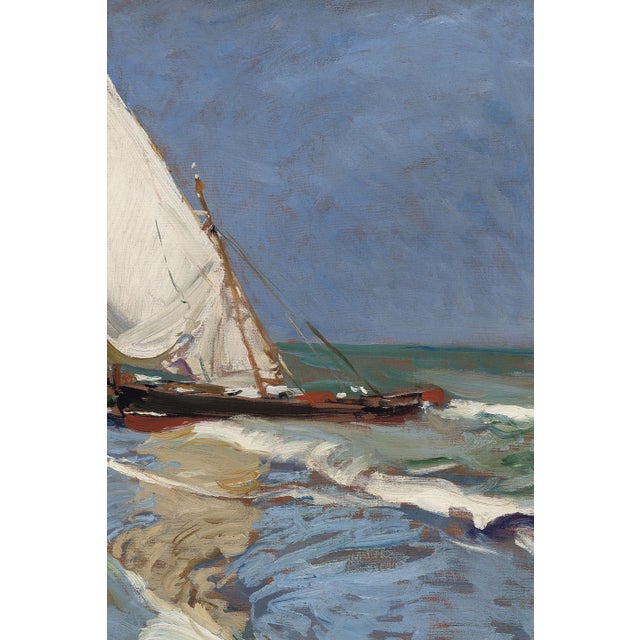 Paper 1908 Vintage Valencia Beach Sailboat Art Print by Joaquín Sorolla - 12" X 8" For Sale - Image 7 of 8