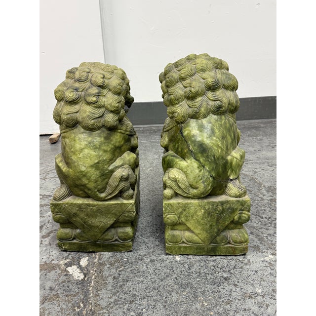 Early 21st Century Chinese Jade Guardian Lions, Pair For Sale - Image 5 of 12