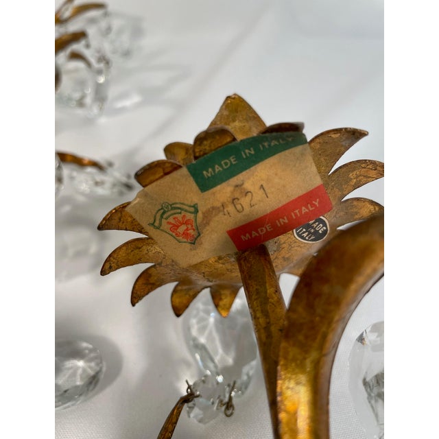 Vintage 19.5" Italian Tole and Crystals Candle Sconces - A Pair For Sale - Image 11 of 17