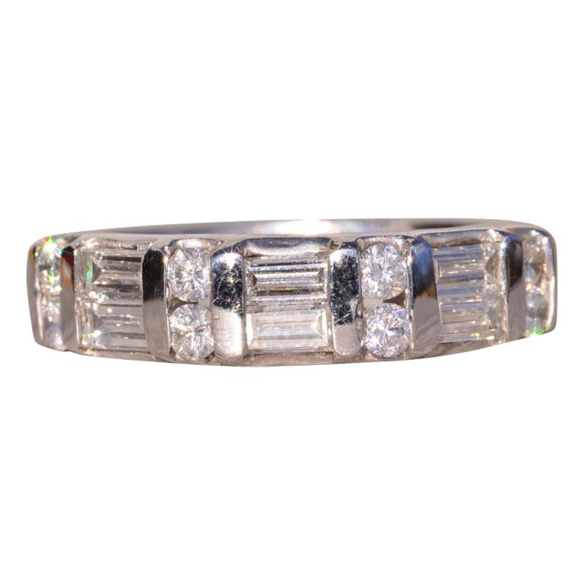 The Doubler: Double Row Baguette and Round Natural Diamond Band in Platinum For Sale