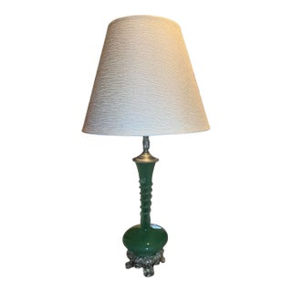 Vintage Jade Green Steuben Art Glass Table Lamp With Applied Decoration For Sale