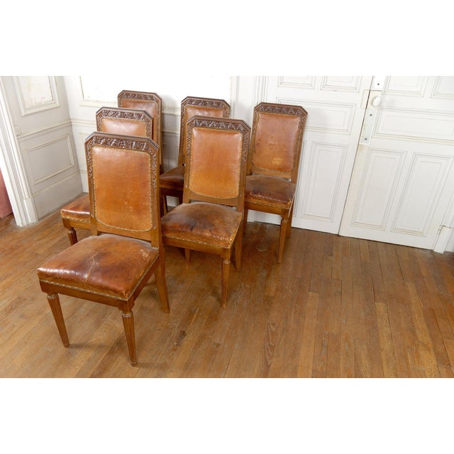 Art Deco Side Chairs in Carved Walnut attributed to Gauthier-Poinsignon, 1920s, Set of 6 For Sale - Image 4 of 18