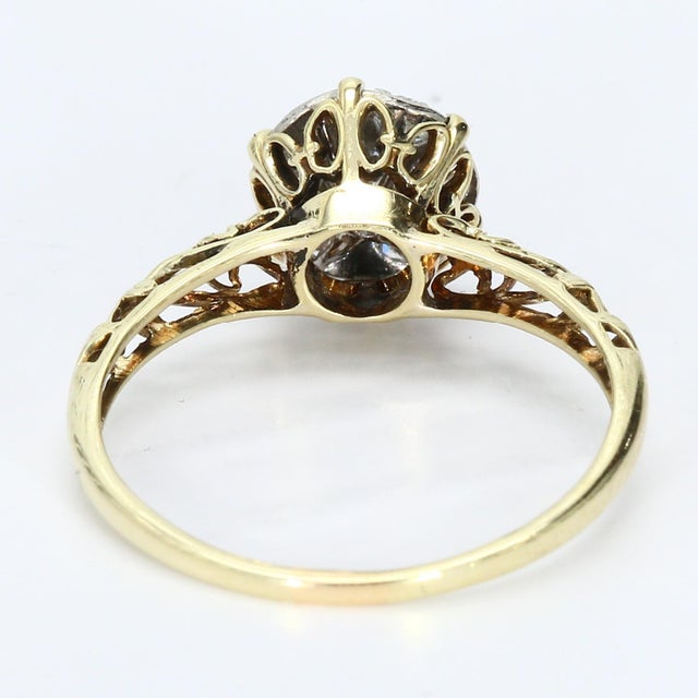 Mid-Century Modern Antique 14k Yellow Gold Filigree Ring & Diamond Cluster Center - Size 7.25 For Sale - Image 3 of 6