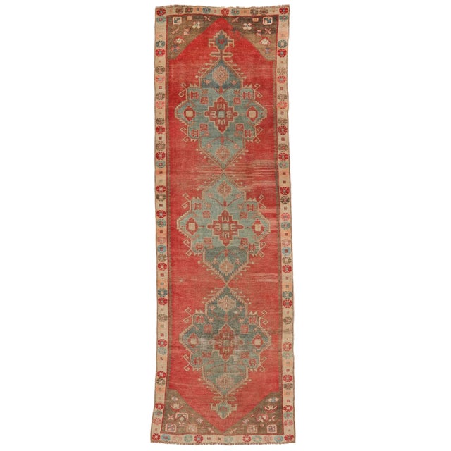 Textile Mid 20th Century Vintage Decorative Turkish Runner Rug For Sale - Image 7 of 7