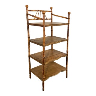 Vintage Four Tier Scorched Bamboo Shelf For Sale