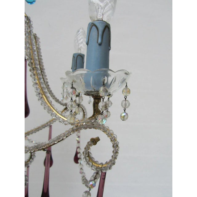 Vintage Italian Crystal Beaded 6-light Chandelier with Purple & Azure Drops For Sale - Image 10 of 16