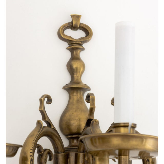 Baroque Pair of Dutch Style Bronze Three-Branch Wall Sconces For Sale - Image 3 of 10