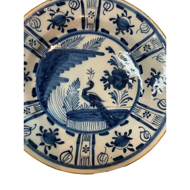 18th Century 18th Century Delft Platter With Peacock For Sale - Image 5 of 8