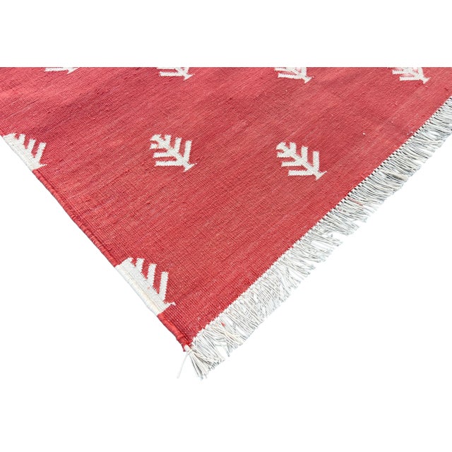 Not Yet Made - Made To Order Handwoven Cotton Area Rug, Terracotta and White Tree Patterned Dhurrie - 6'x9' For Sale - Image 5 of 12