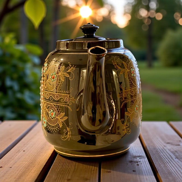 Antique Lingard Webster Teapot-Black Gilt-Enamel-Staffordshire England-Victorian For Sale - Image 6 of 10