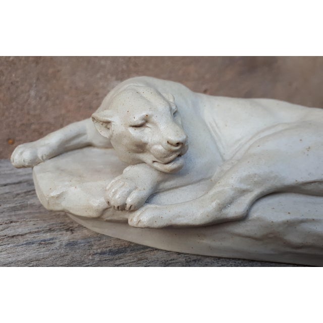 Sculpture of Lying Lioness in Enamel & Stoneware by Clovis-Edmond Masson, 1890s For Sale - Image 9 of 18