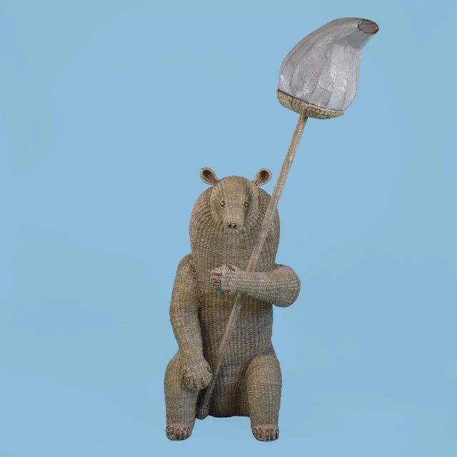 Bear Floor Lamp by Mario Lopez Torres There are minor imperfections to the hand-made woven rattan. Signed Mario Lopez...