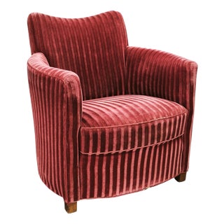 1950s Danish Modern Sculptural Velvet Lounge Armchair For Sale