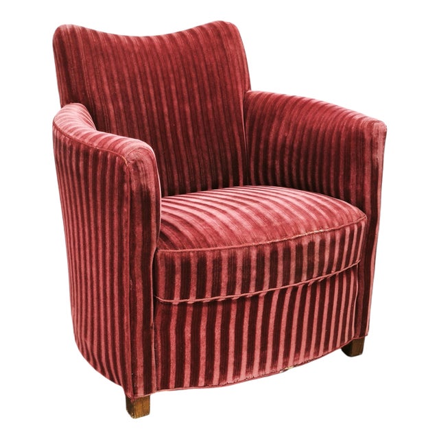 1950s Danish Modern Sculptural Velvet Lounge Armchair For Sale