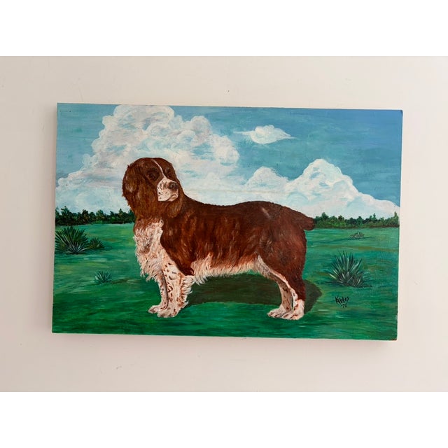 Folk Art Large Vintage Folk Art Dog Portrait – Oil on Panel, Signed K. Hines 1970 For Sale - Image 3 of 17