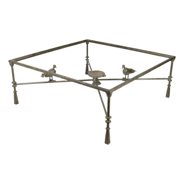 1940s Giacometti-Style Expressionist Iron Square Coffee Table With Birds, France For Sale