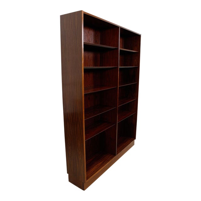 Danish Modern Double Bookcase With Adjustable Shelves in Rosewood