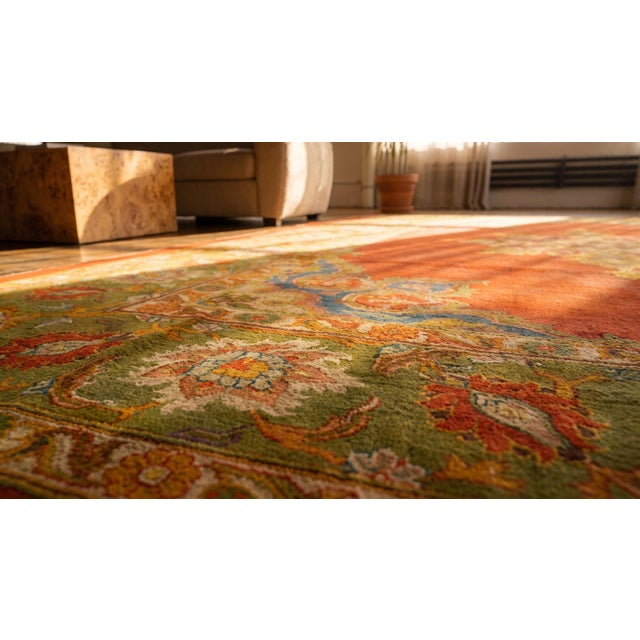 Ultra-Classic Medallion With Yellow Accents in a Open Red Field Antique Indian Amritsar Rug For Sale - Image 13 of 14