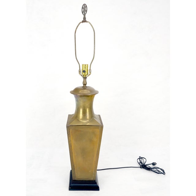 Brass Tin Forged Table Lamp Square Cup Vase Shape MINT. Nice metal studio work.
