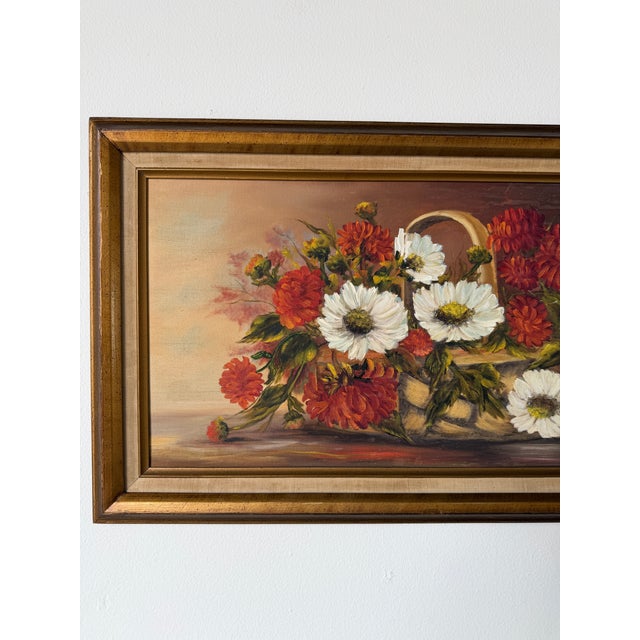 1970s Vintage Impressionist Floral Basket Still Life Oil on Canvas Painting – Framed For Sale - Image 4 of 13