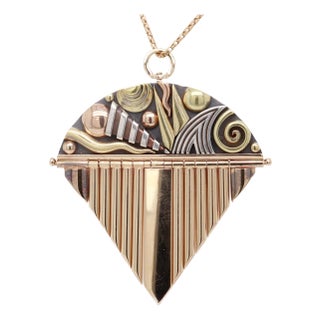 Modernist Aaron Macsai Gold, Silver, & Copper Pattern Metal Brooch / Pendant For Sale