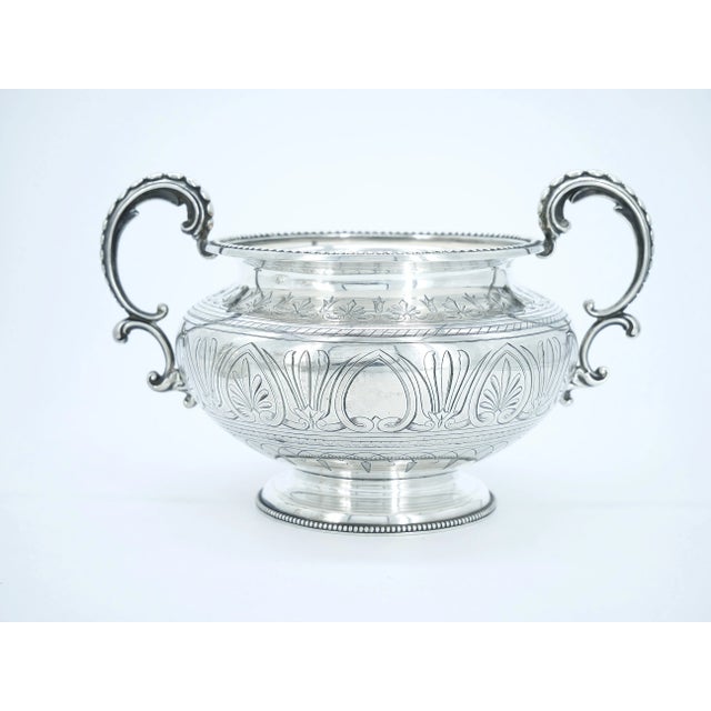 English Silver Plate Four Piece Tea / Coffee Service / Exterior Engraved Details For Sale - Image 9 of 13