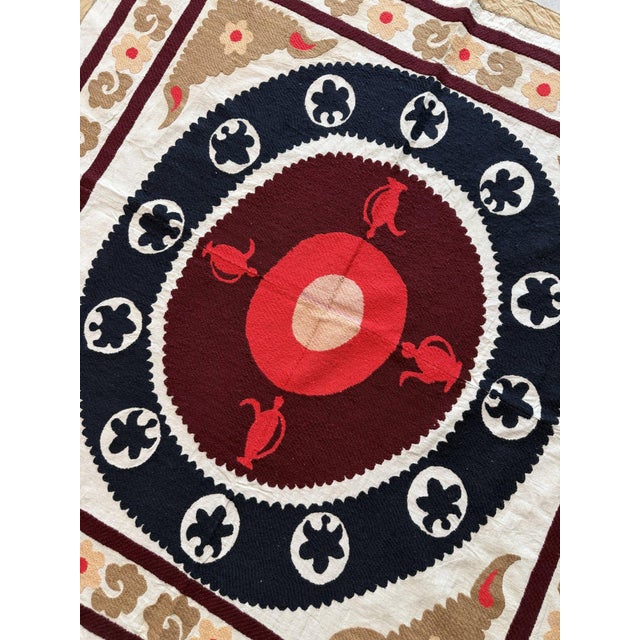 Textile Suzani Embroidery Wall Decor - Tribal Embroidery 4'4'' X 4'8'' For Sale - Image 7 of 8
