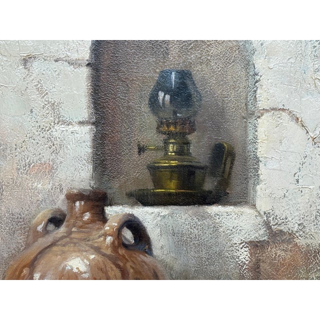 Late 20th Century Still Life with Fruit & Bread Rustic French Farmhouse Interior by French Artist 1992 Circa For Sale - Image 5 of 18