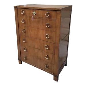 Mid 20th Century Baker Furniture French Empire Style Cherry Wood Highboy Dresser