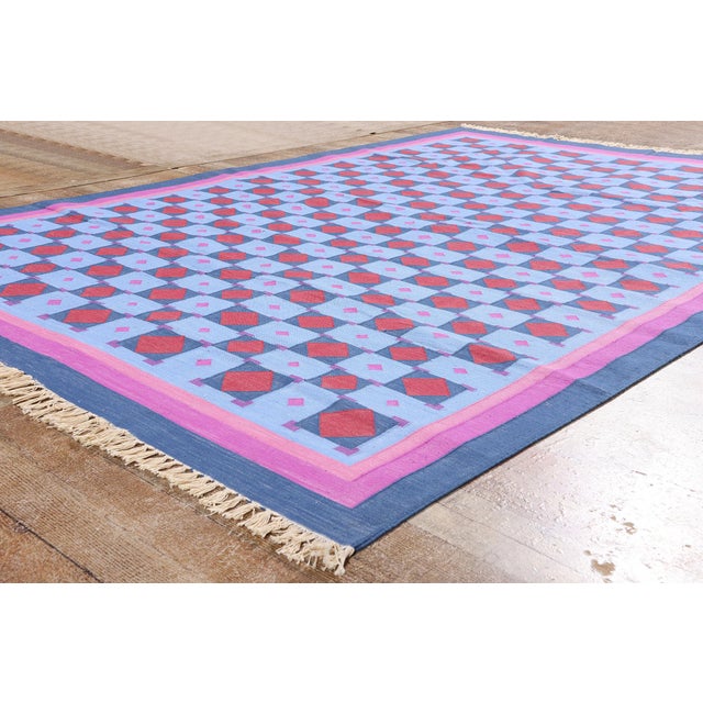 Sky Blue Vintage Afghani Dhurrie Rug, 06'02 X 08'10 For Sale - Image 8 of 10