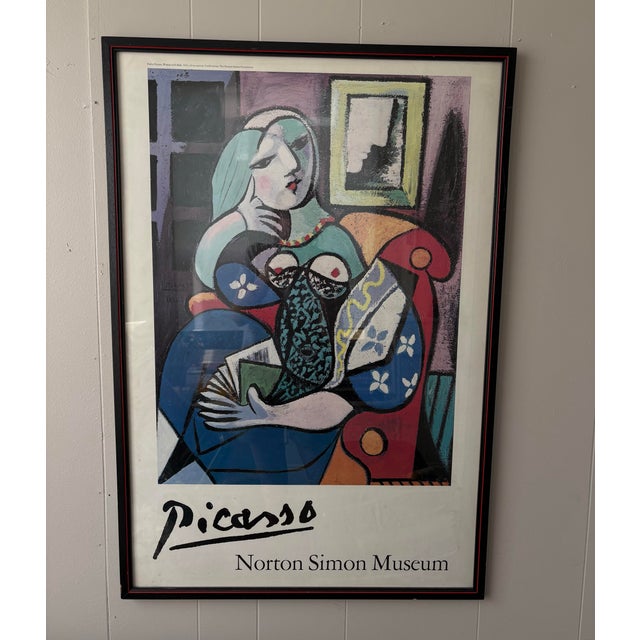 Modern Vintage Framed Pablo Picasso “Woman with Book” Norton Simon Museum Exhibition Poster For Sale - Image 3 of 12