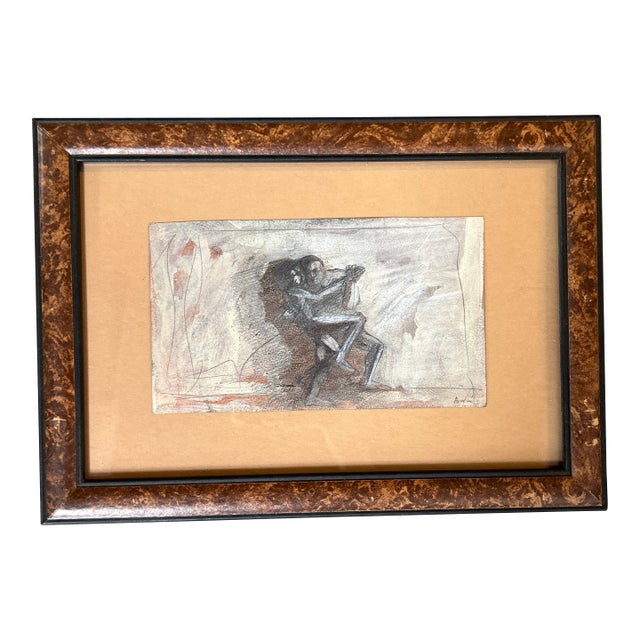 1970’s Abstract Expressionist Dancing Figures Watercolor Painting / Drawing For Sale