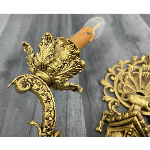 Vintage French Wall Lamps in Brass, Set of 2 For Sale - Image 13 of 15