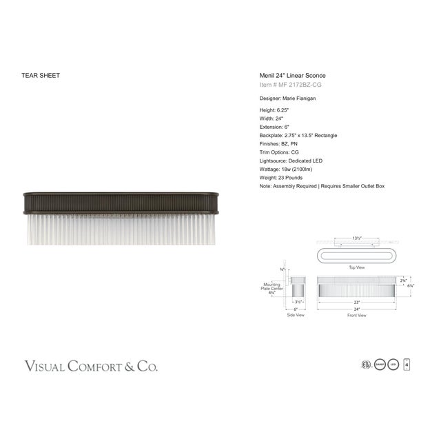 Metal Marie Flanigan for Visual Comfort Signature Menil 24" Linear Sconce in Bronze with Crystal Rods For Sale - Image 7 of 9