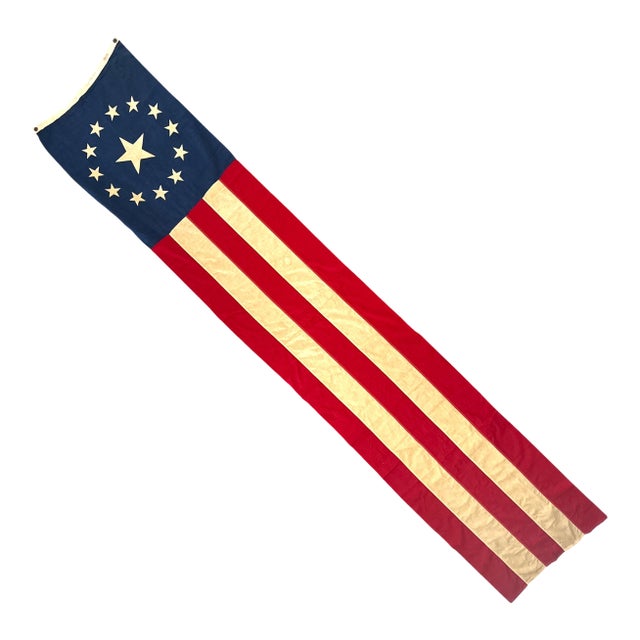 Vintage 13 Star Betsey Ross Style Banner Flag by Hortie-Van - Pasadena – 2’ X 10’ For Sale