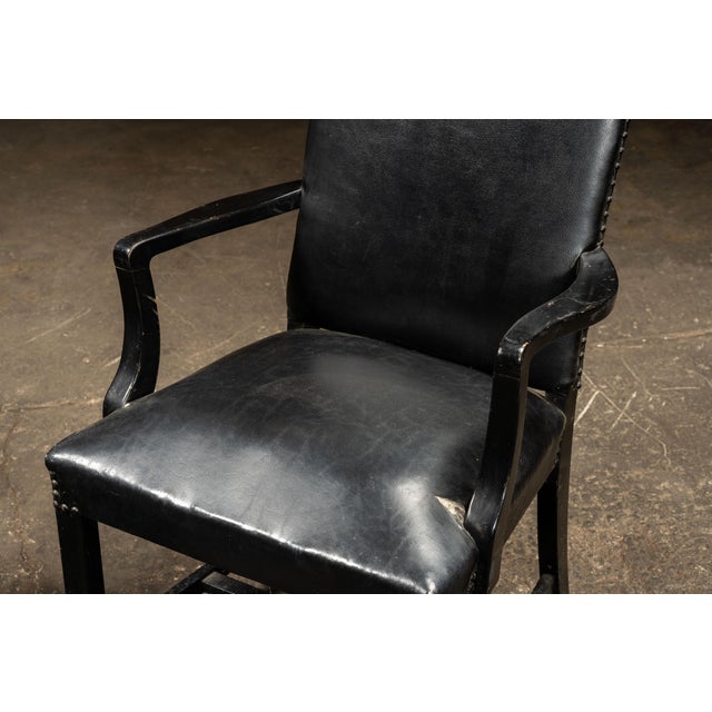 Pair of Black Leather Revival Armchairs With Nailhead Trim For Sale - Image 9 of 12