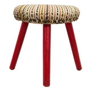 Mid-Century Modern Oval Tripod Ottoman in Kilim Brocade Fabric, 1960s For Sale