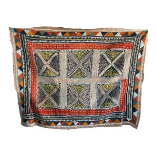 Vintage Indian Geometric Patchwork Textile Art – Large Tribal Style Quilt / Tapestry For Sale