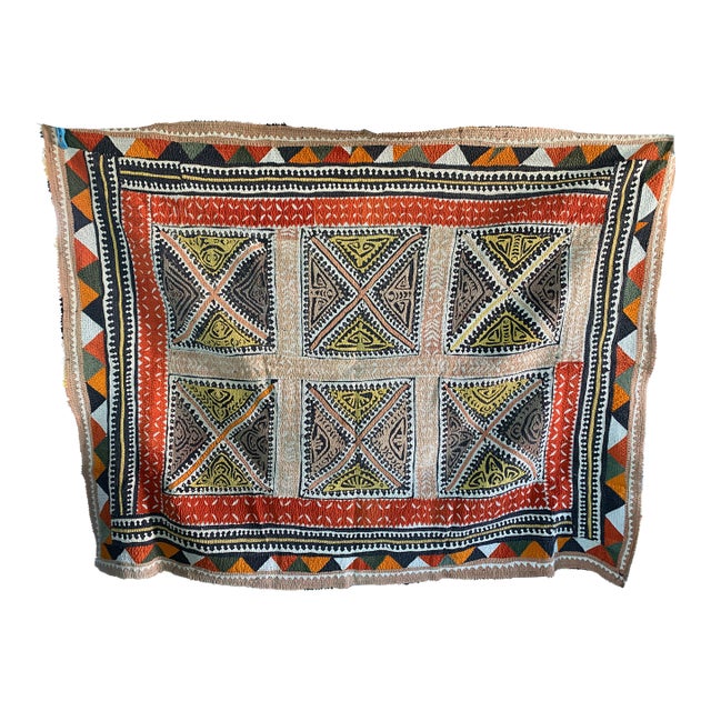 Vintage Indian Geometric Patchwork Textile Art – Large Tribal Style Quilt / Tapestry For Sale