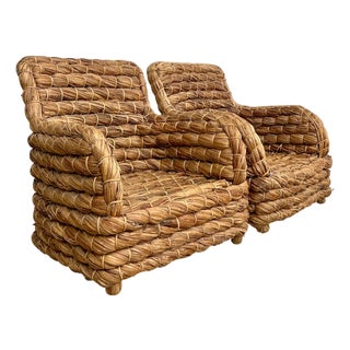 Vintage Twisted Rush Lounge Chairs After Ralph Lauren For Sale