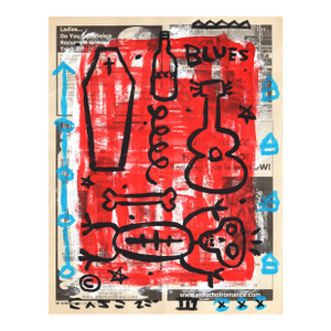 Skeleton Strums - Original Pop Street Art Acrylic Painting on Newspaper by Gary John
