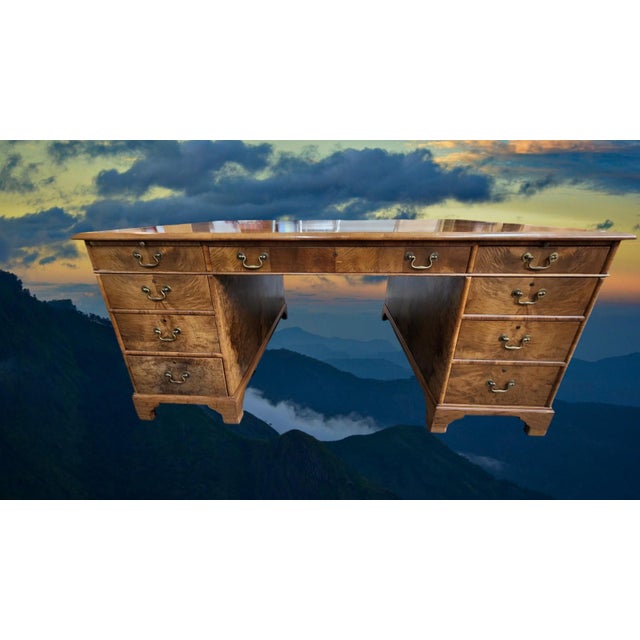 Wood Early 20th Century Spectacular Burled Walnut Partners Desk B & O Railroad For Sale - Image 7 of 18