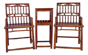 19 Century Antique Camphor Wood Chinese Southern Official's Hat Armchairs Set