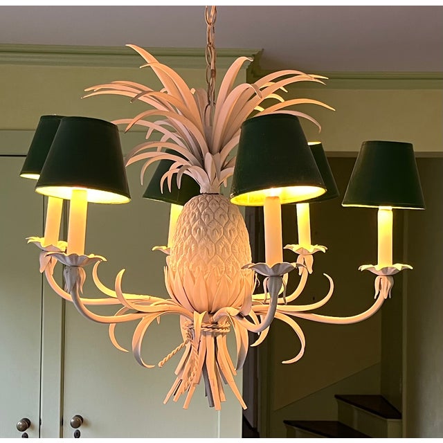 1970s 1970s Italian White Painted Tole Pineapple Chandelier For Sale - Image 5 of 10