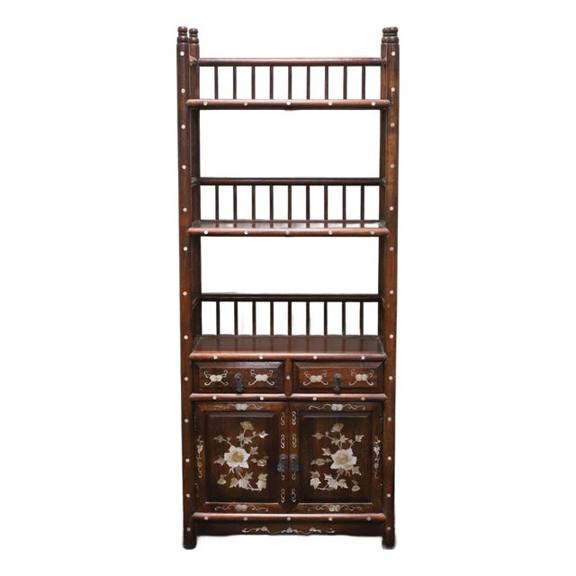 Vintage Rosewood Display Cabinet With Mother-of-Pearl Inlay For Sale