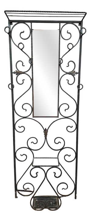 Wall-Mounted Coat Rack in Wrought Iron with Central Mirror