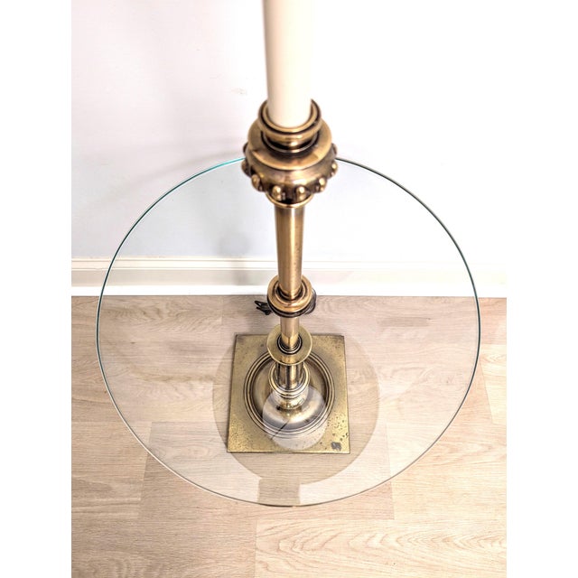 Brass Vintage Mid-Century Modern Stiffel Brass Floor Lamp With Integrated Glass Table For Sale - Image 8 of 11