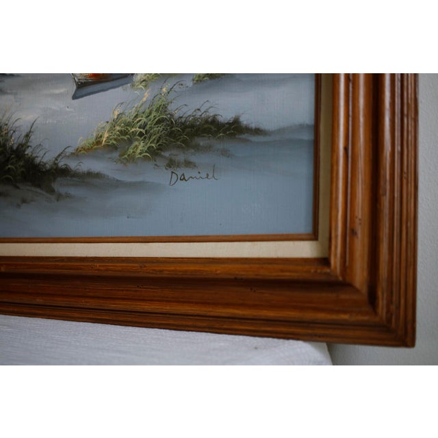 Mid-Century Moody Coastal Seascape Framed Oil Painting - Signed Daniel For Sale - Image 6 of 11