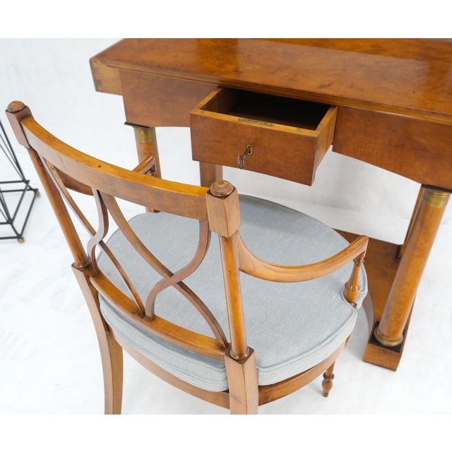 Burl Wood Biedermeier Dressing Table Mirror Matching Chair Cane Seat Mint! For Sale - Image 9 of 18